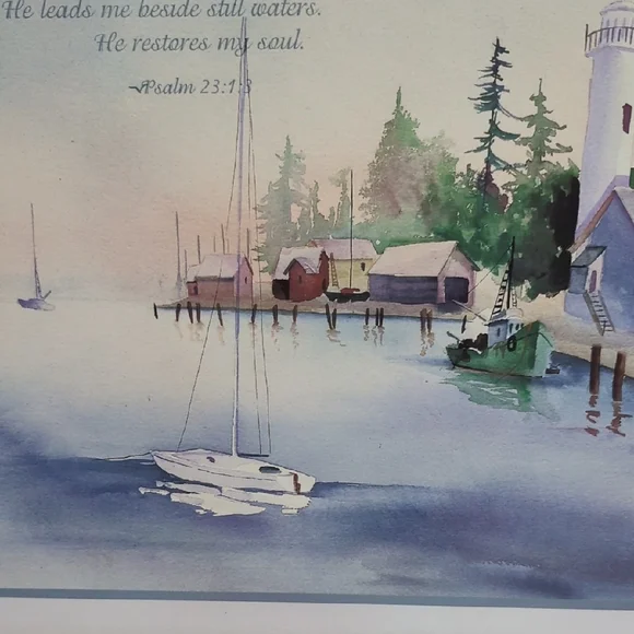 Serene Lakeside Wall Art with Lighthouse - Picture 4 of 16